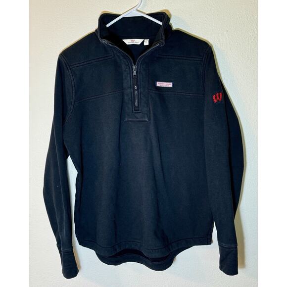 Vineyard Vines UW Badgers Dreamcloth Relaxed Shep Shirt 1/4 Zip Blue Women's M - Picture 1 of 12
